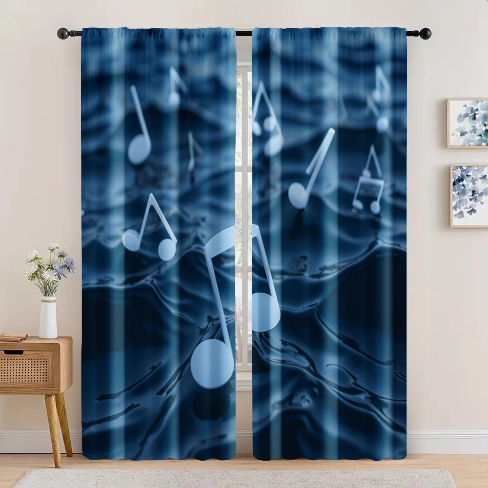 2pc,  Window Curtains Musical notes and waves Durable Polyester,Without Electricity Holiday Decorations Applies to All Occasions