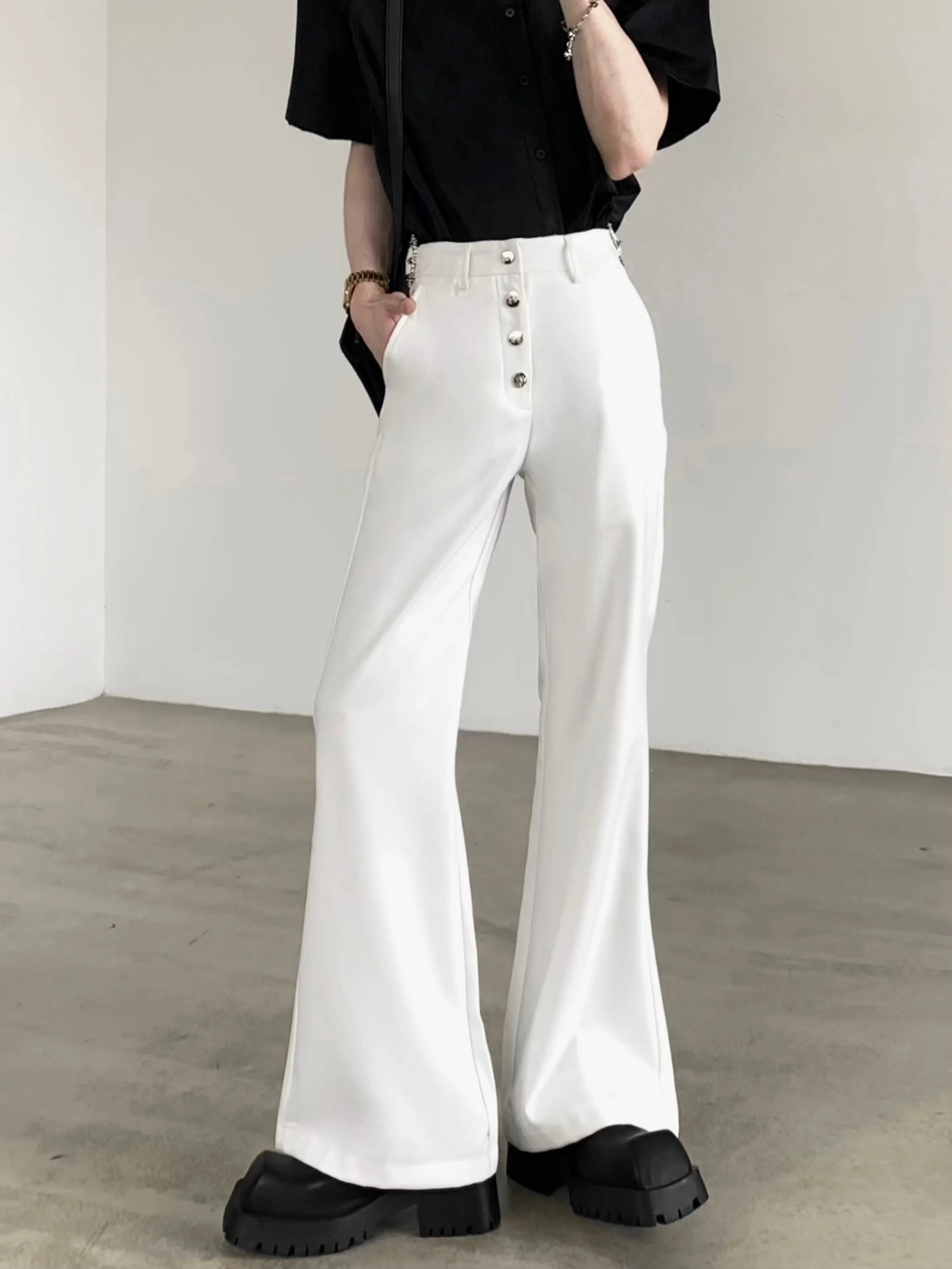 Fall Mountain Wind Metal Four Button Flared Casual Pants Men's High Waist Trousers CleanFit Drapey Loose Leggings