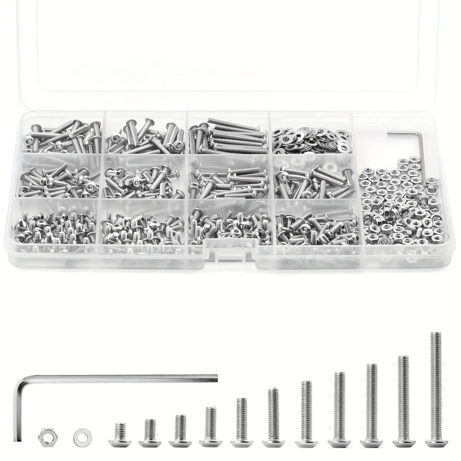 

Button Head Socket Cap Screws Bolts and Nuts Flat Washers Assortment Kit, 304 Stainless Steel