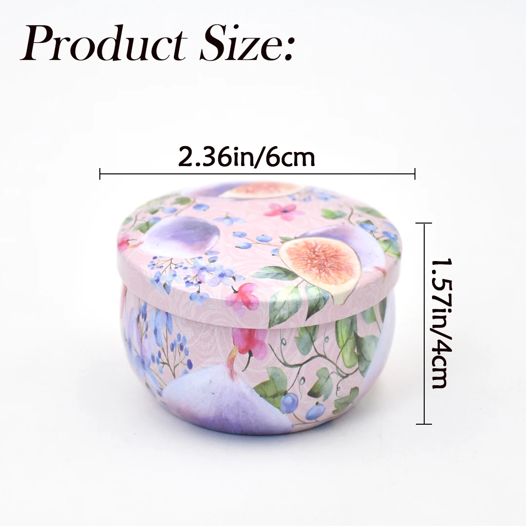 A Set of 12 Empty Candle Tins, 4 Fresh Patterns with Lids, Each with a Capacity of 65ML. Perfect for Small Candle Making