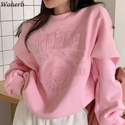 Vintage Letter Embroidery Hoodie Women Clothing Preppy Long Sleeve Casual Oversized Tops Fashion Y2k Sweatshirts 2024 Ropa Mujer