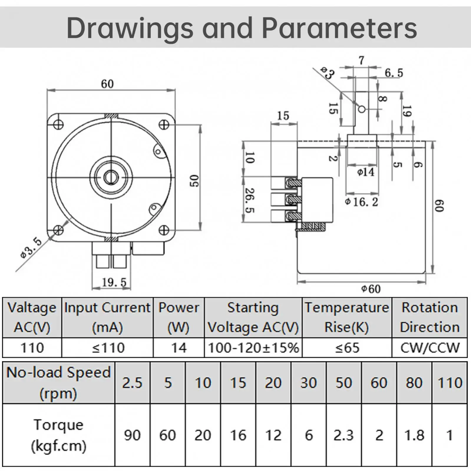 60KTYZ Synchronous Gear Motor AC 110V 2.5-80RPM CW/CCW High Torque Permanent Magnet Micro Electric Motor, Synchronous Motor