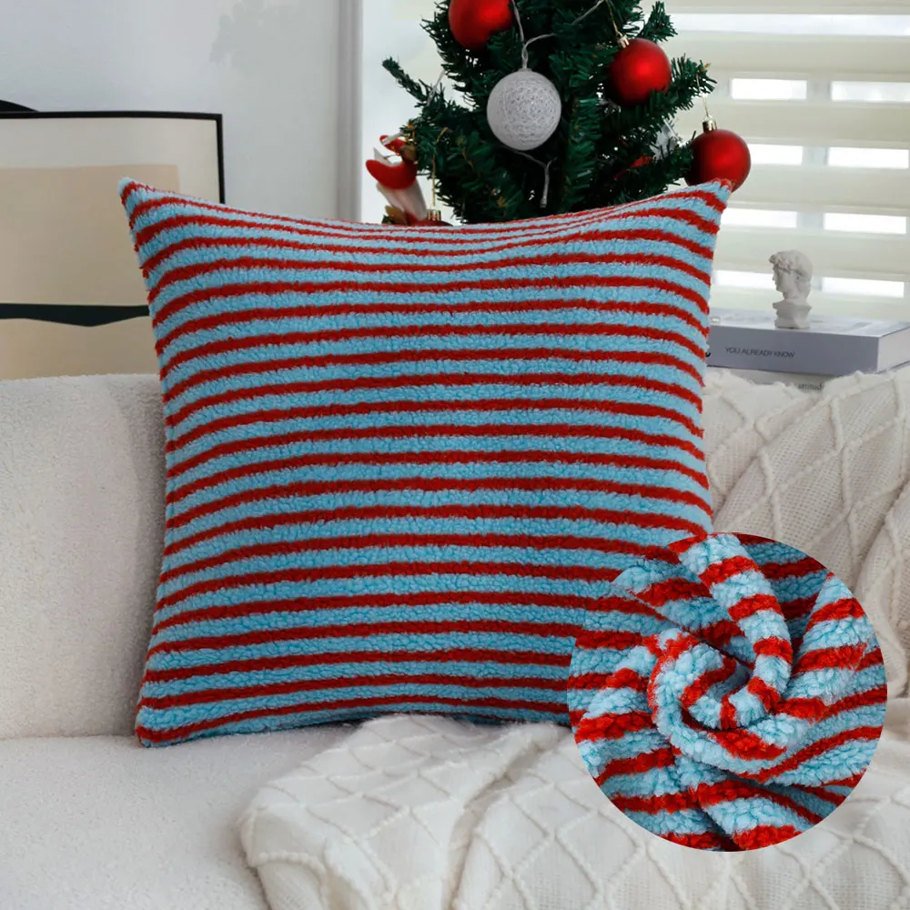 45x45 Contrast Stripe Cushion Cover Soft Plush Pillowcase Living Room Sofa Throw Pillow Cover Decorative Funda Cojin Home Decor