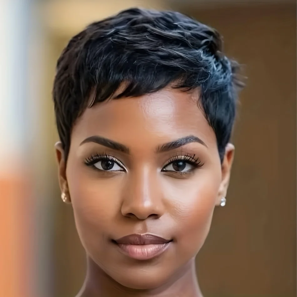 30 # باروكة شعر بشري قصيرة مستقيمة ذات طبقات من بيكسي مصنوعة آليًا باللون البني والأسود والبورجوندي للنساء للاستخدام اليومي للحفلات #1