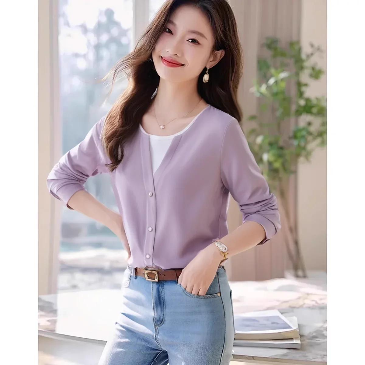 

Two In One Pure Cotton Long Sleeve T Shirt Women Autumn New Layering Top XQ235