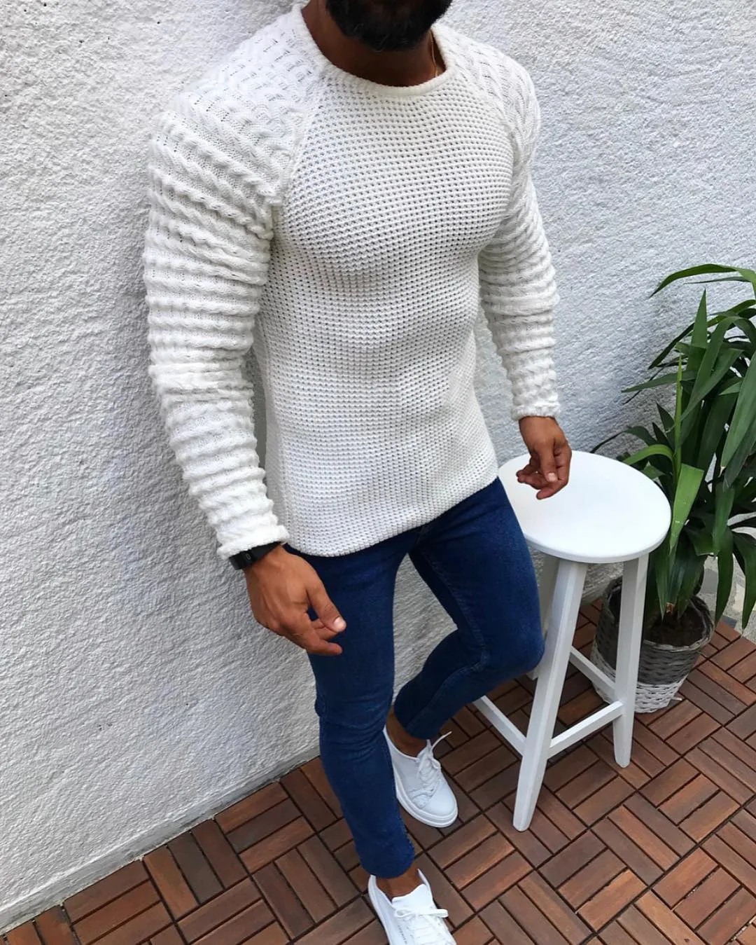 Sweater Men 2023 Autumn/winter Solid Color Slim Fit Long Sleeve Round Neck Pullover Knit Sweater for Men