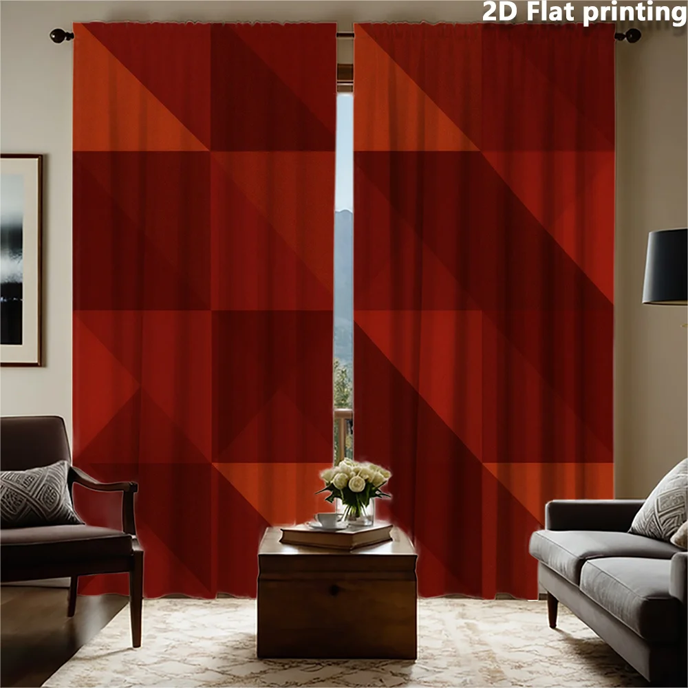 2pc Geometric Modern Living Room Curtains Abstract Panel Curtain Red Burgundy Tones Window Shade Home Decor Blackout Curtain
