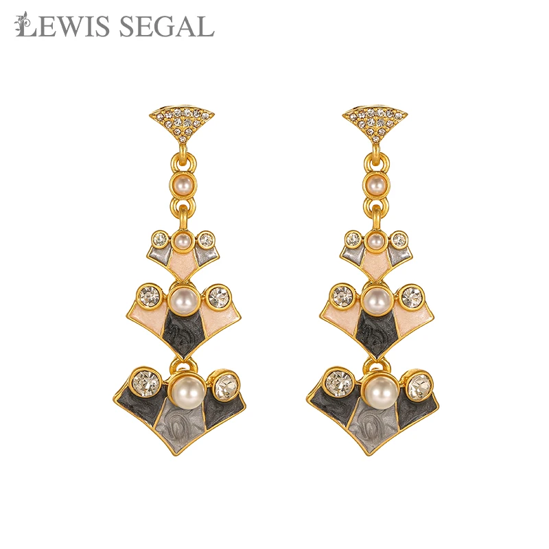 

LEWIS SEGAL Enamel Geometric Dangle Earrings for Women Luxury Medieval Style Drop Fine Jewelry 18K Gold