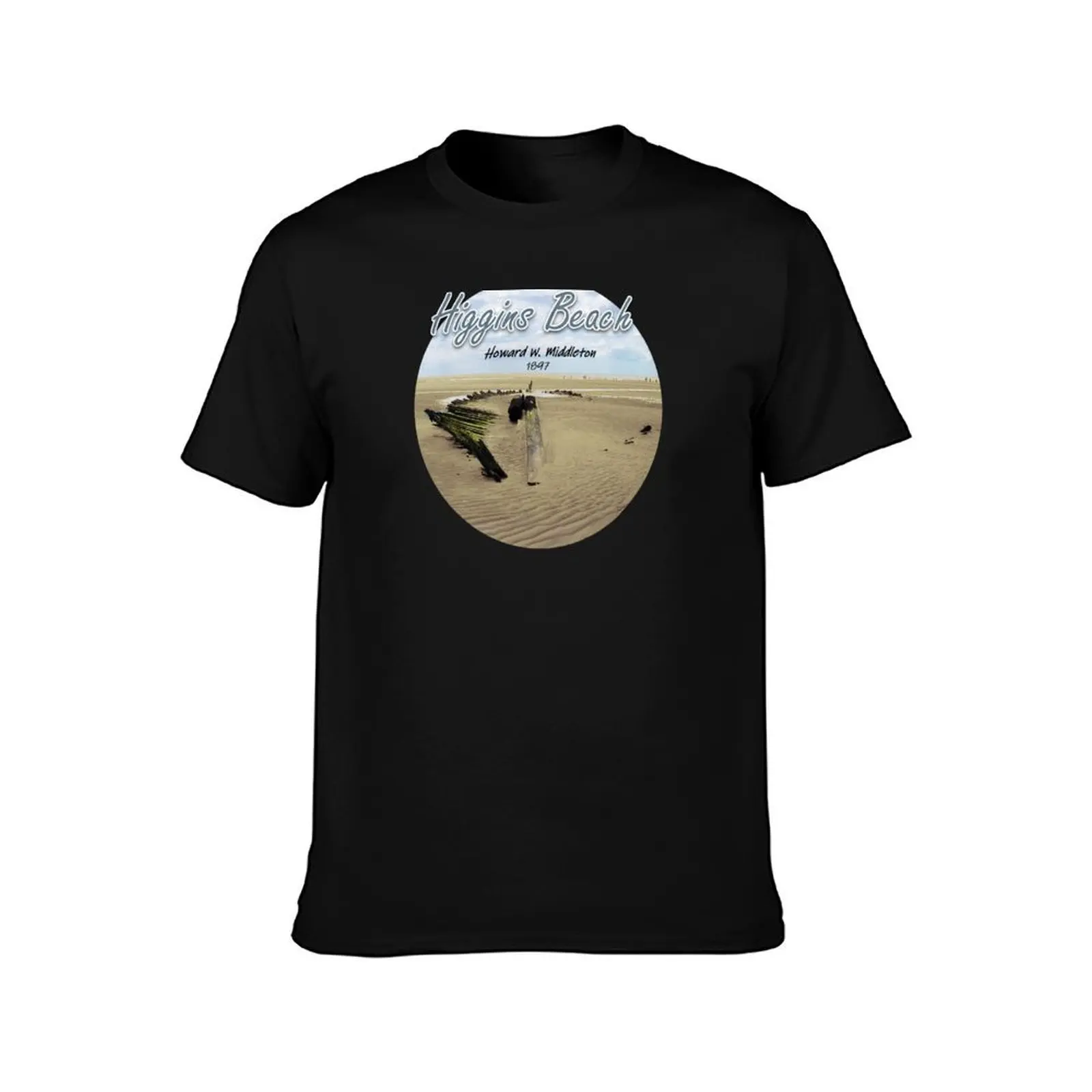 Higgins Beach Shipwreck (Circle Design) T-Shirt, Summer Casual Cotton Tee, Oversized Streetwear Tops, Vintage Graphic Print