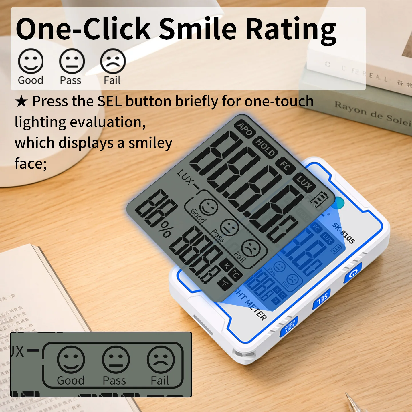 SNAKOL SK-8105 Mini Digital Lux Meter 0.1-99990LUX 2000-9999K Color Temp Humidity Rechargeable Illuminance Tester