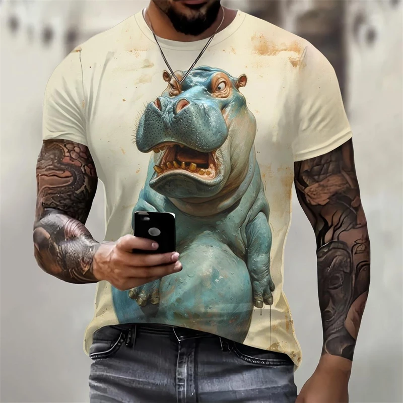 

Забавная футболка с принтом бегемота, мужская одежда, индивидуальная уличная одежда в стиле хип-хоп, футболки с короткими рукавами, летние мужские топы для отдыха