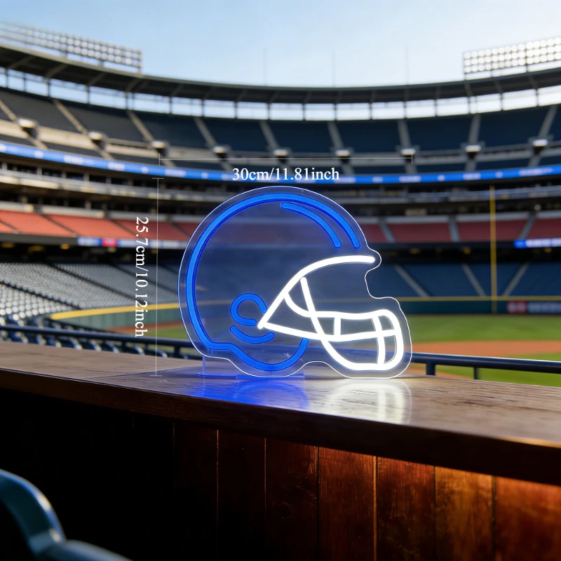 American Football Helmet LED Neon Sign Blue White Glow for Living Room Bedroom Man Cave Sports Bar Wall Art Decor Gift for Fans