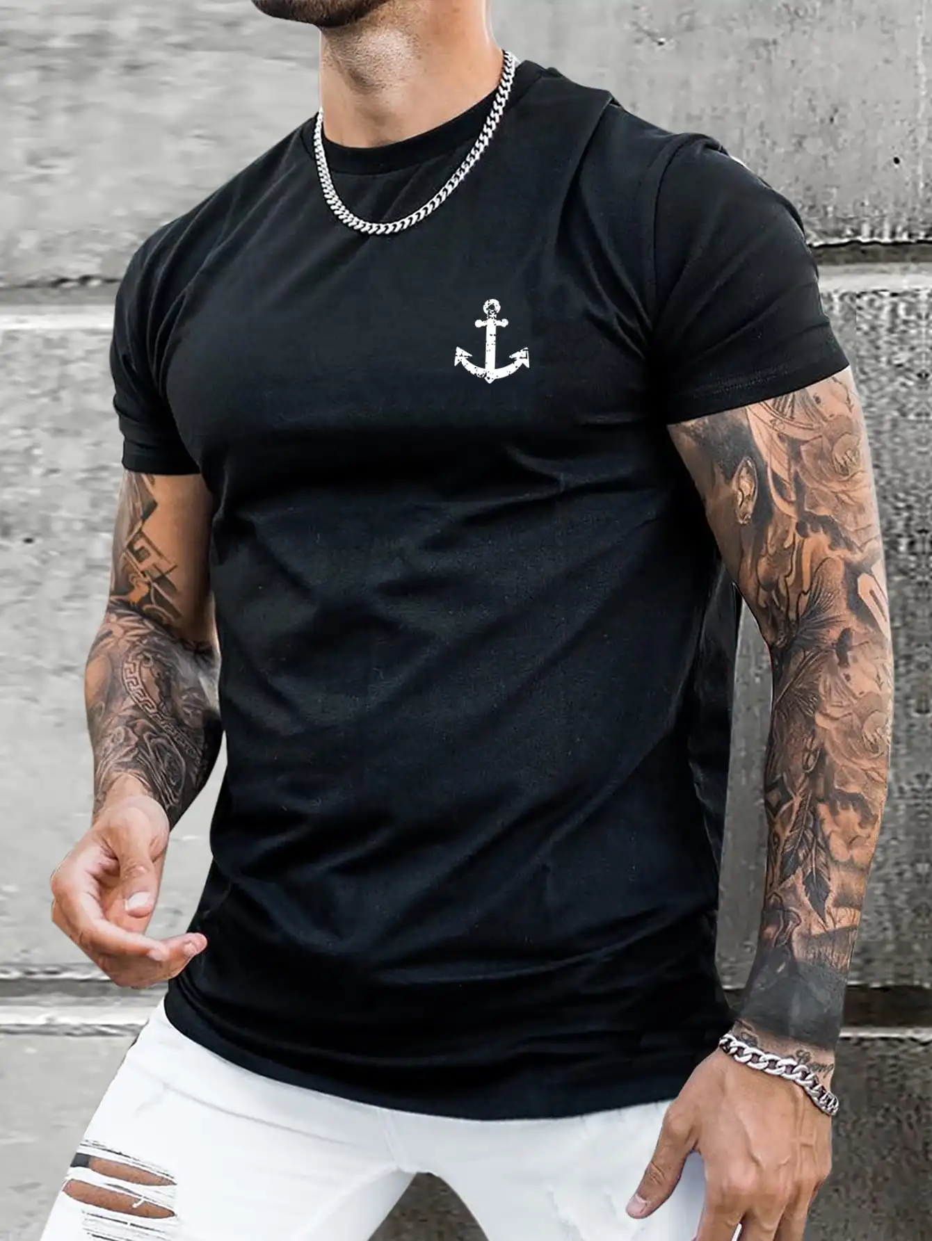 

Manfinity Homme Men Anchor Print Round Neck Short Sleeve Casual T-Shirt, Men's Anchor T-Shirt,, Men's Green Tshirt, Anchor Shirt