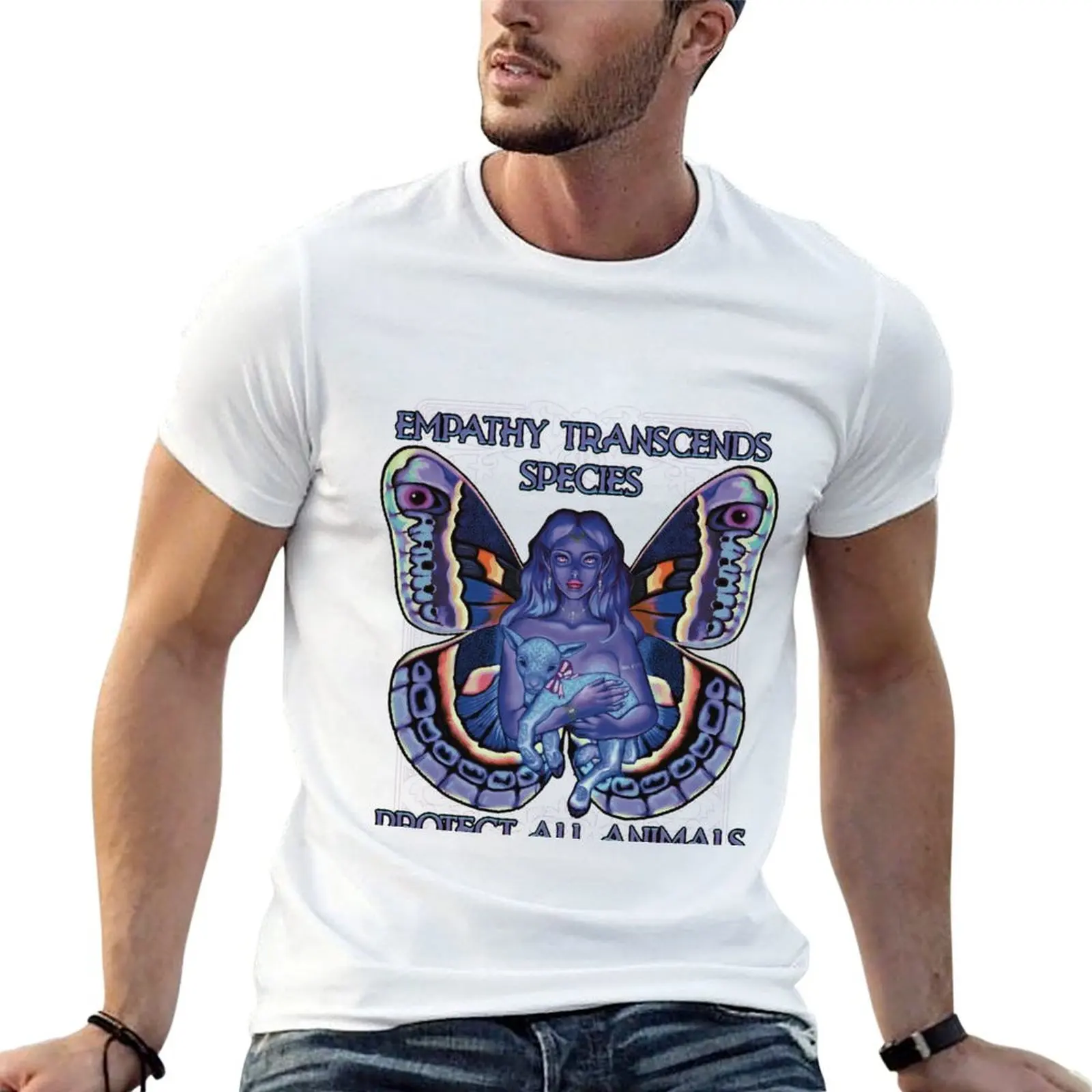 T-shirt Empathy Transcends Species (violet) avec imprimés, t-shirt homme, t-shirts en coton de créateur, t-shirt homme 100% coton