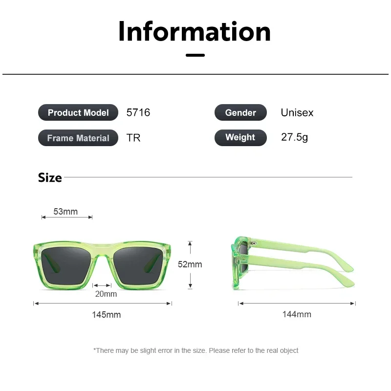 Fashion Women Luxury Big Brand Square Sunglasses Riding Fishing Ladies Retro Color One-piece Polarized Glasses UV400