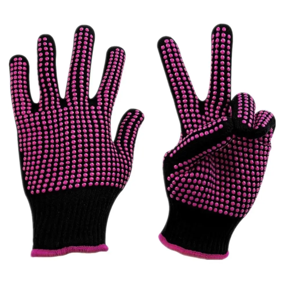 Gants anti-brûlure en silicone double face, gants de coiffure à cinq doigts, gants de permanente, gants de curling, mitaines de salon, gants de degré de chaleur, 3 pièces