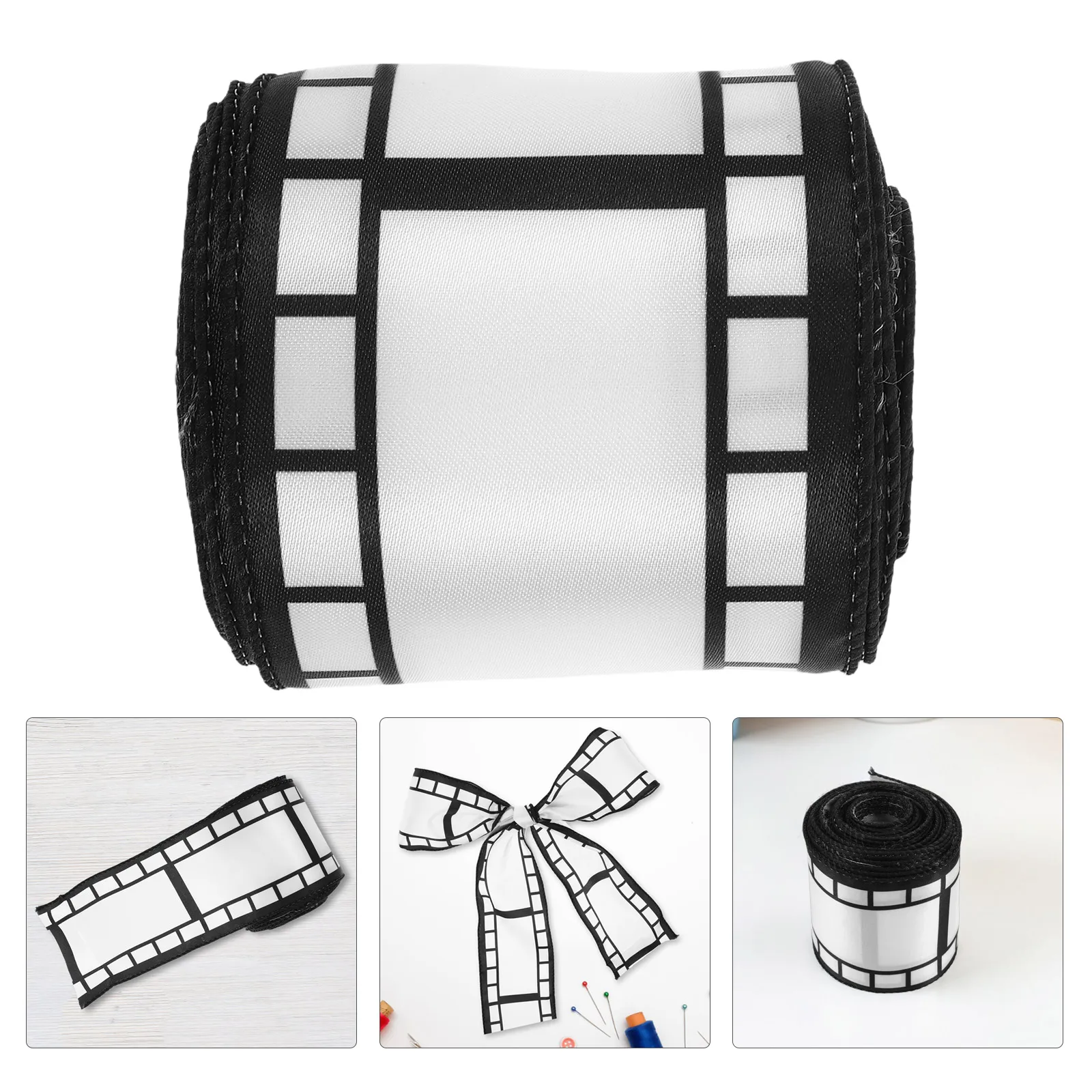 

1 Roll Black White Filmstrip Ribbon 10 Yards Wired Edge Vintage Movie Night Decor Diy Crafts Wreath Party Wrapping Film Ribbon