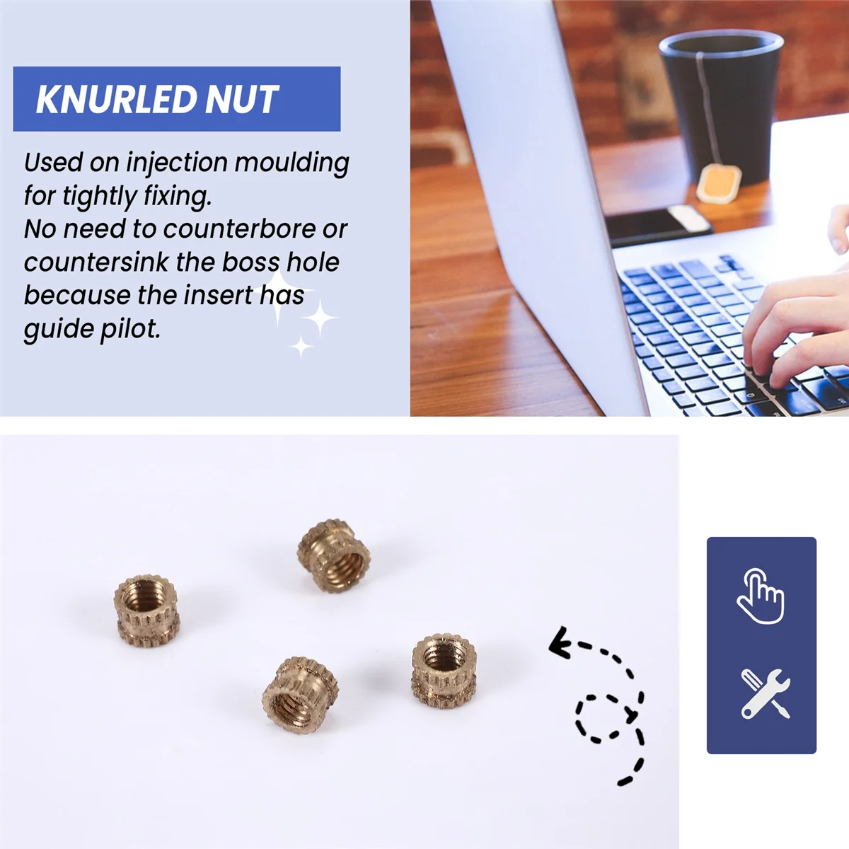 M3 x 3mm Female Thread Brass Knurled Threaded Insert Embedment Nuts 100PCS