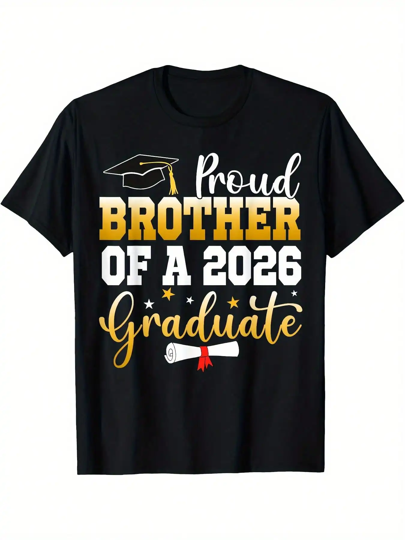 Men's Black Graduation Brother T-Shirt - Proud 2026 Graduate Design With Diploma & Cap, Funny Casual Gift For Brothers