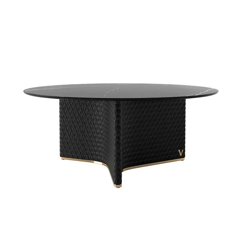 Natural marble round dining table with turntable