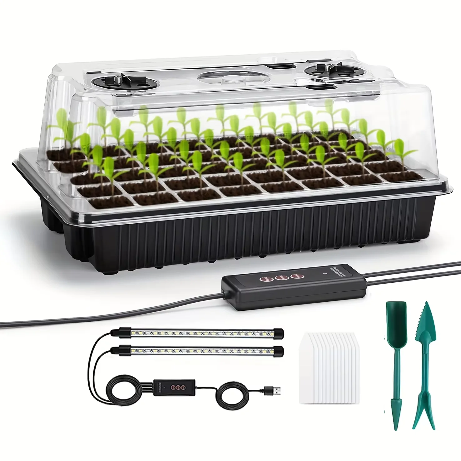 24-Cell Seed Starter Tray with 8 LED Grow Lights, Humidity Dome, USB Seed Germination Kit for Indoor Plant Growing Plant Propaga