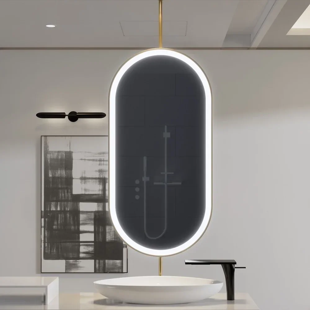 Large Customized Hanging Oval Mirror Bathroom Light Sensor Full Length Mirror Art Hairdressing Espejo Led Bathroom Fixture