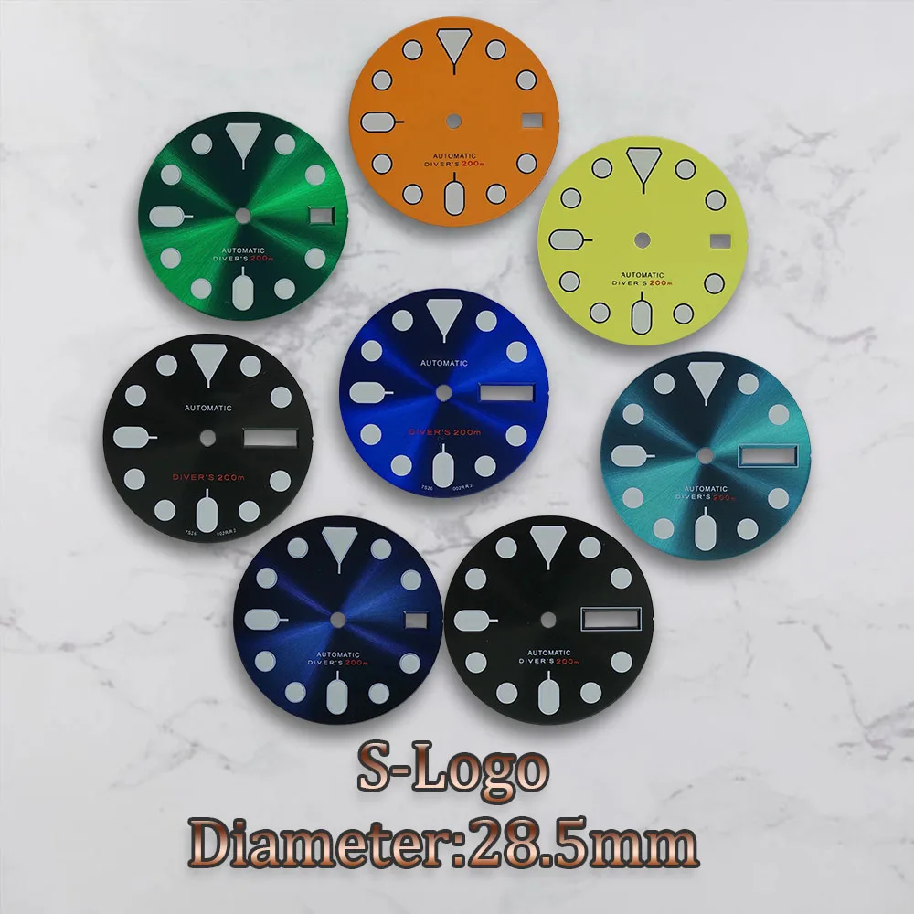 Cadran de montre avec logo S, haute qualité, adapté au mouvement automatique, C3, bain vert Shoous, accessoires de montre, 28.5mm, NH35, NH36