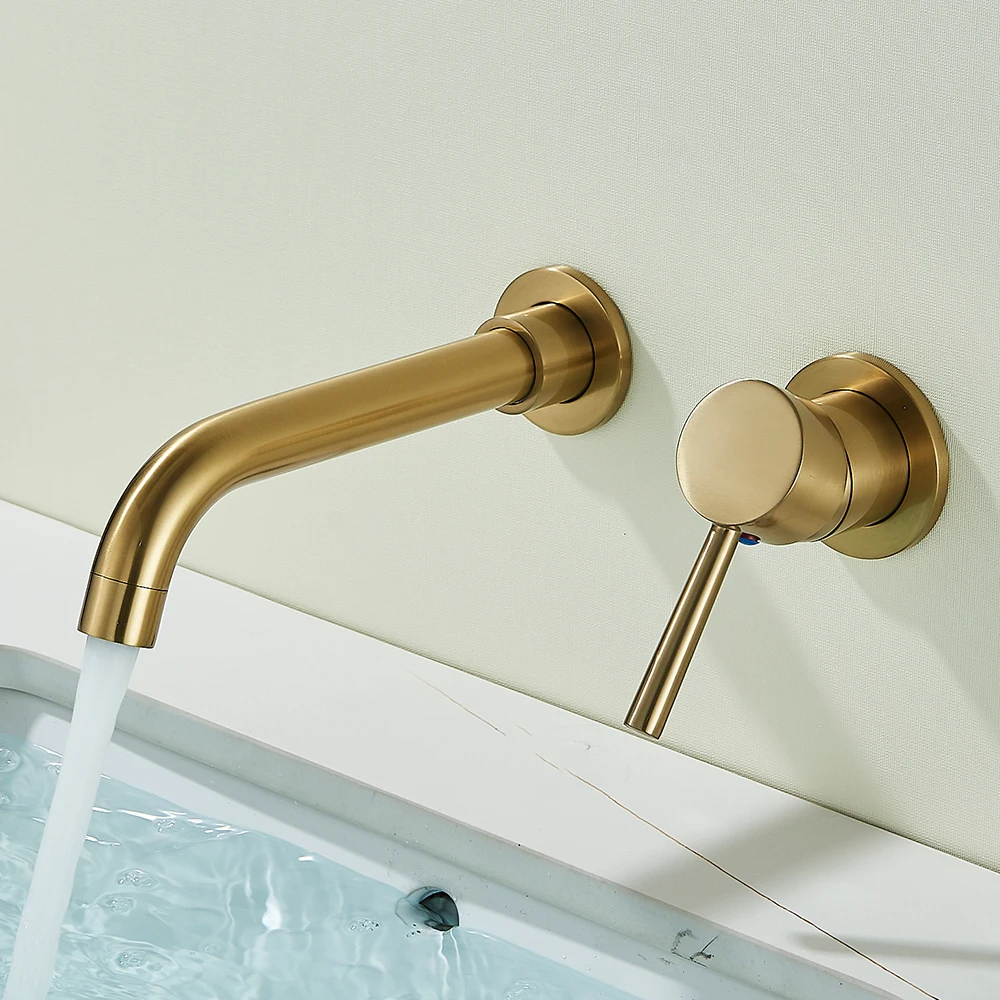 Quyanre robinet de lavabo en or brossé, robinet mural dissimulé, Rotation à 360 degrés, poignée unique, robinet mitigeur de bain d'eau chaude et froide