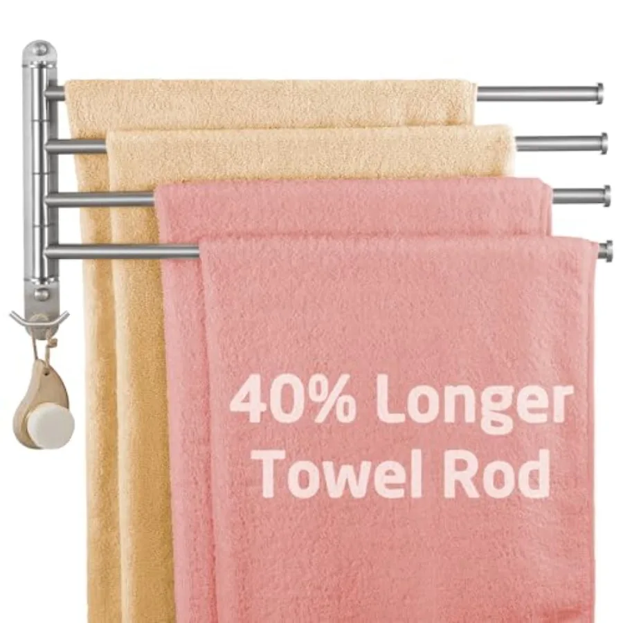 

Extra Long Swivel Towel Bar 19.5" 4-Arm Swing Out Towel Rack for Bathroom Wall Hand Towel Holder for Multiple Towels SUS304 Sta