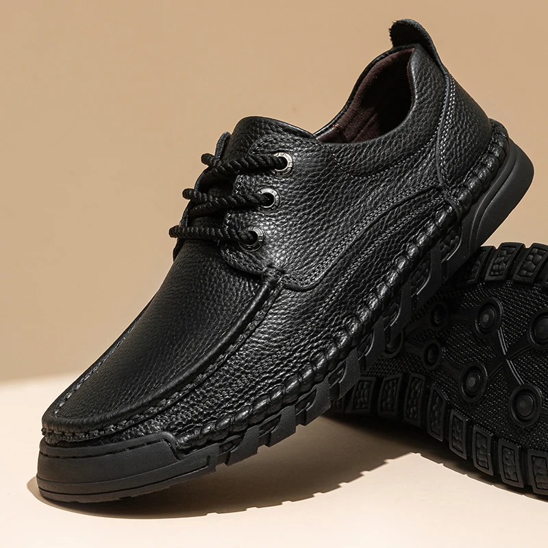 

Men's Shoes 2026 New Spring Style Genuine Leather Breathable Men's Casual Leather Shoes British Style Soft Sole Soft Surface Bus