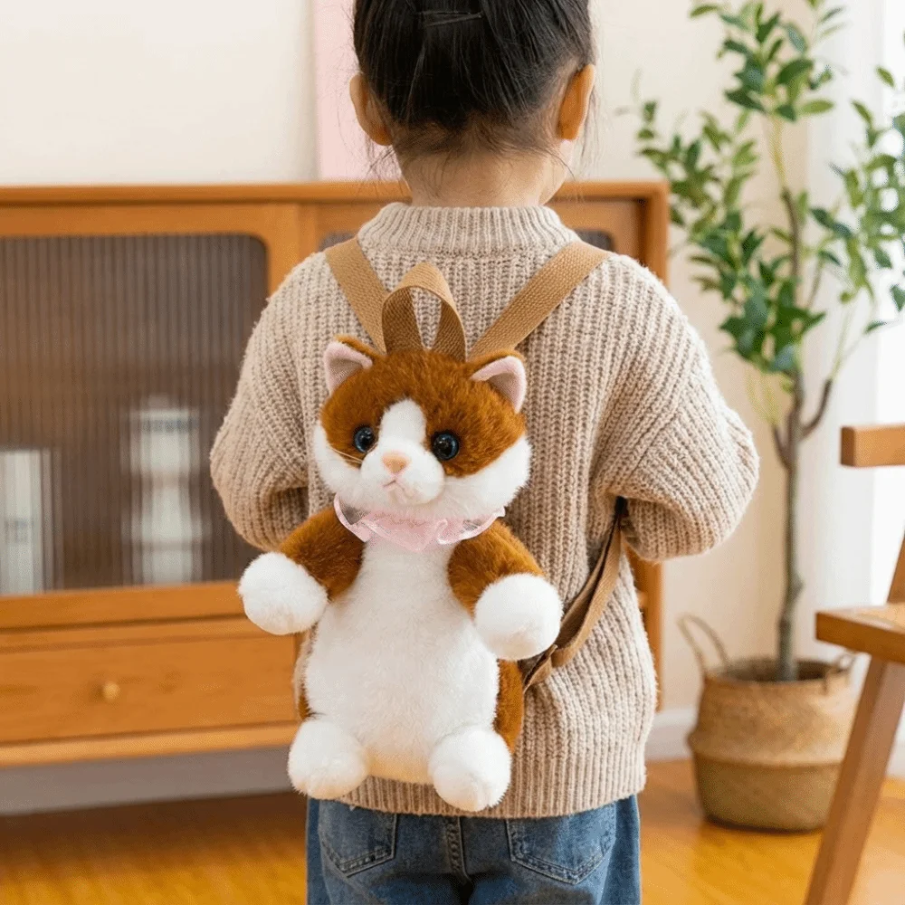 Cute Soft Realistic Cat Backpack Kawaii Fluffy Simulated Puppet Daypack Cartoon Anime Stuffed Animals School Bag Daily