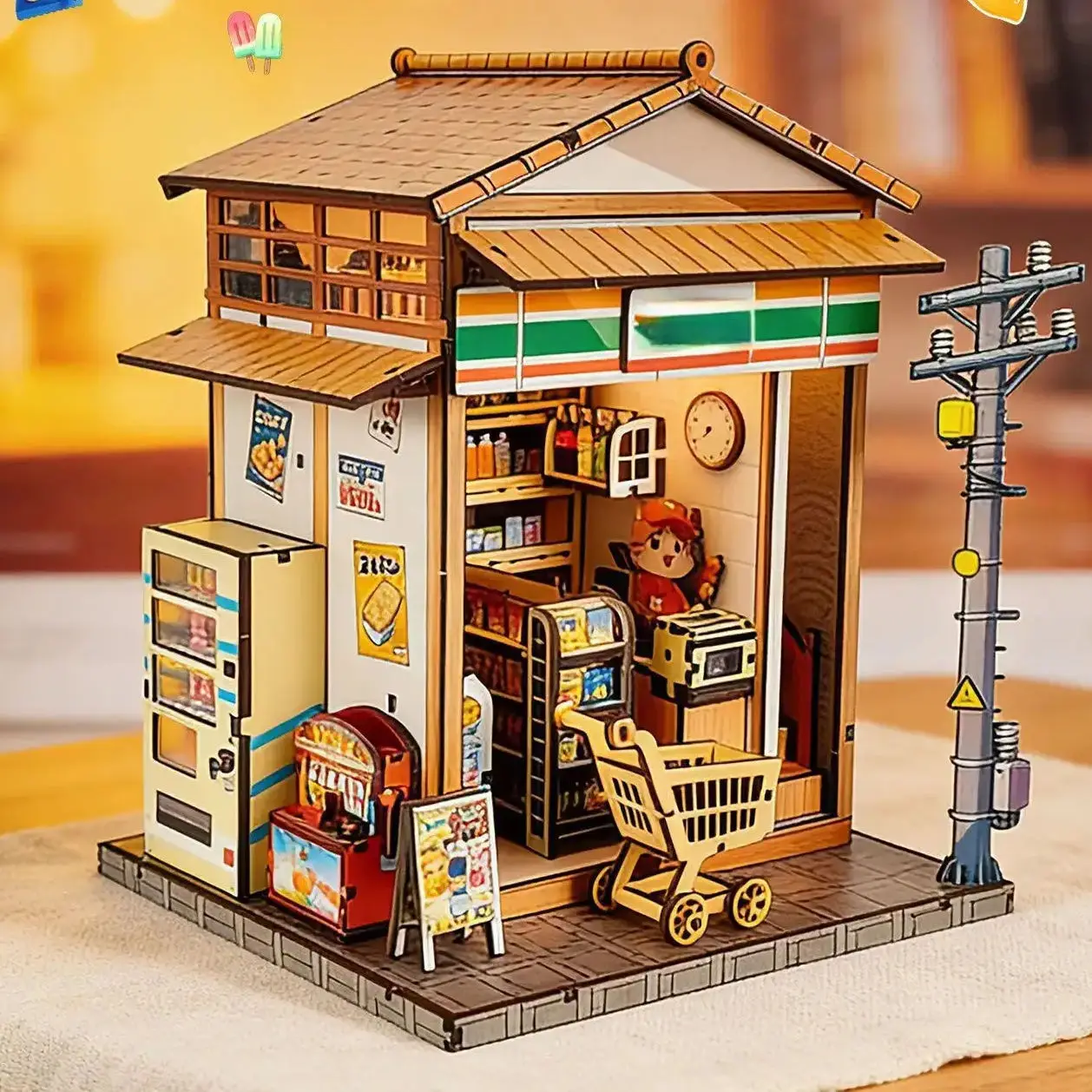 Sakura Vine Alley japonais bricolage dépanneur modèle Miniature 3D-artisanat d'assemblage créatif, ornement stéréo artistique de décoration pour la maison