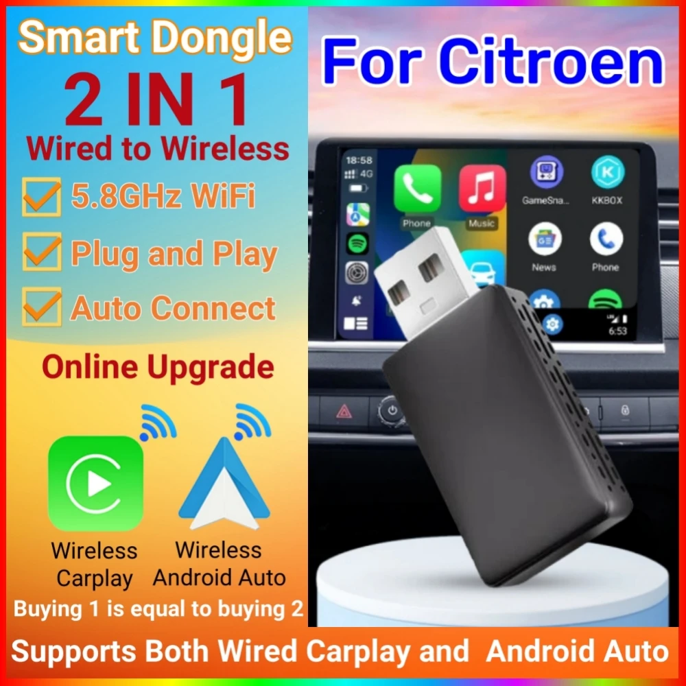 Neue mini 2 in1 box drahtlose carplay adapter android auto wireless online upgrade für citroen c3 c5 c5x c5 c6 air cross C3-XR