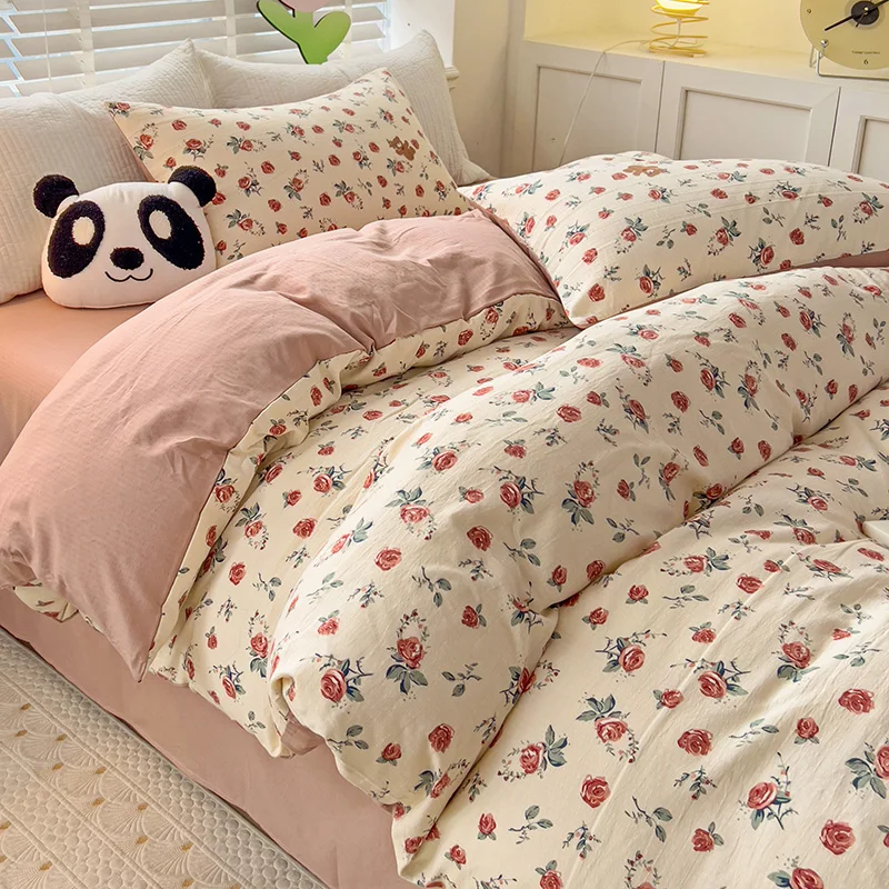 Jacquard Double-layer Gauze Duvet Cover for Adults Single/Full/King Flower Printed Quilt Coverfunda nordica 150 cama 이불커버