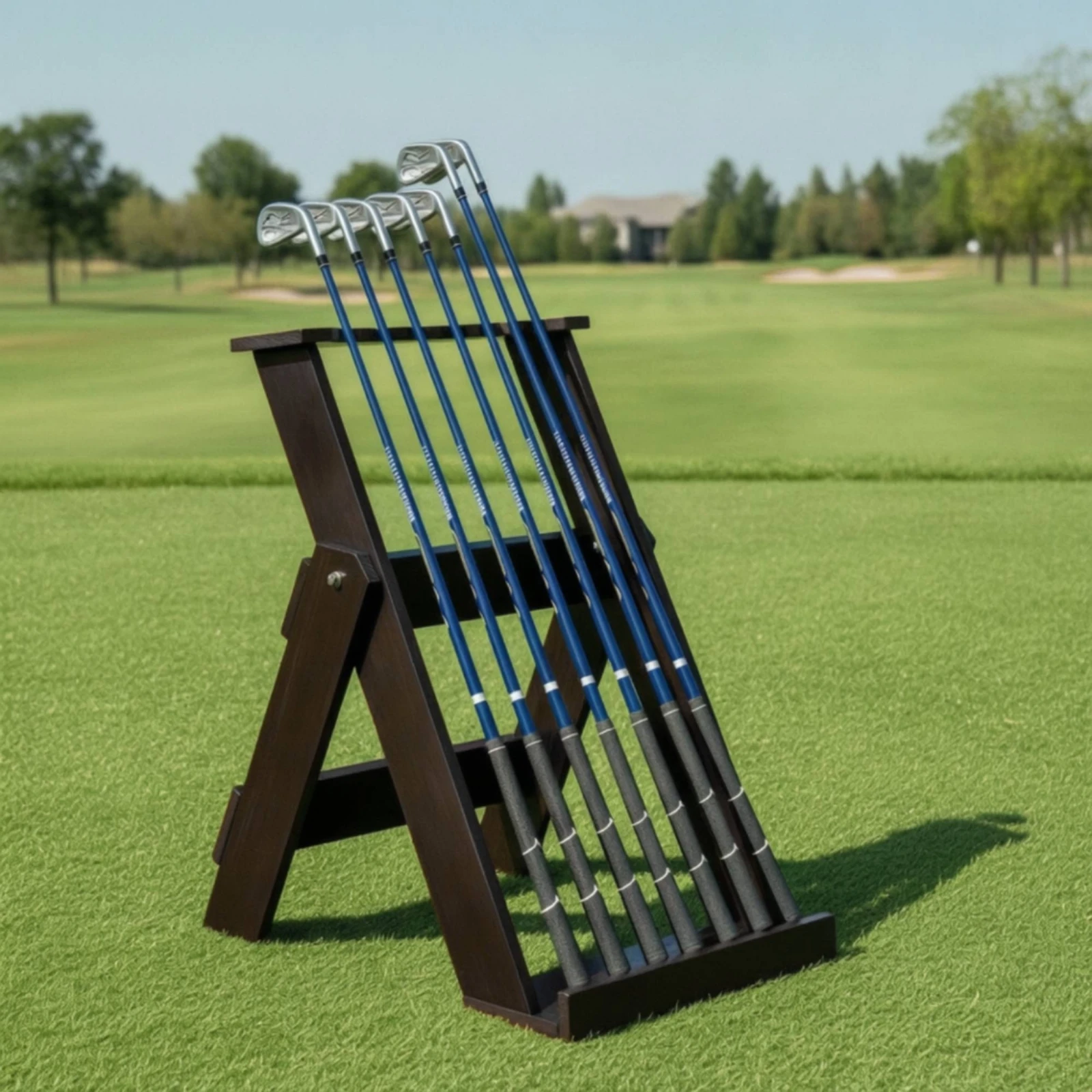 Foldable Golf Club Rack Easy to Assemble Dark Brown Golf Club Rack Wooden Wood for Indoor