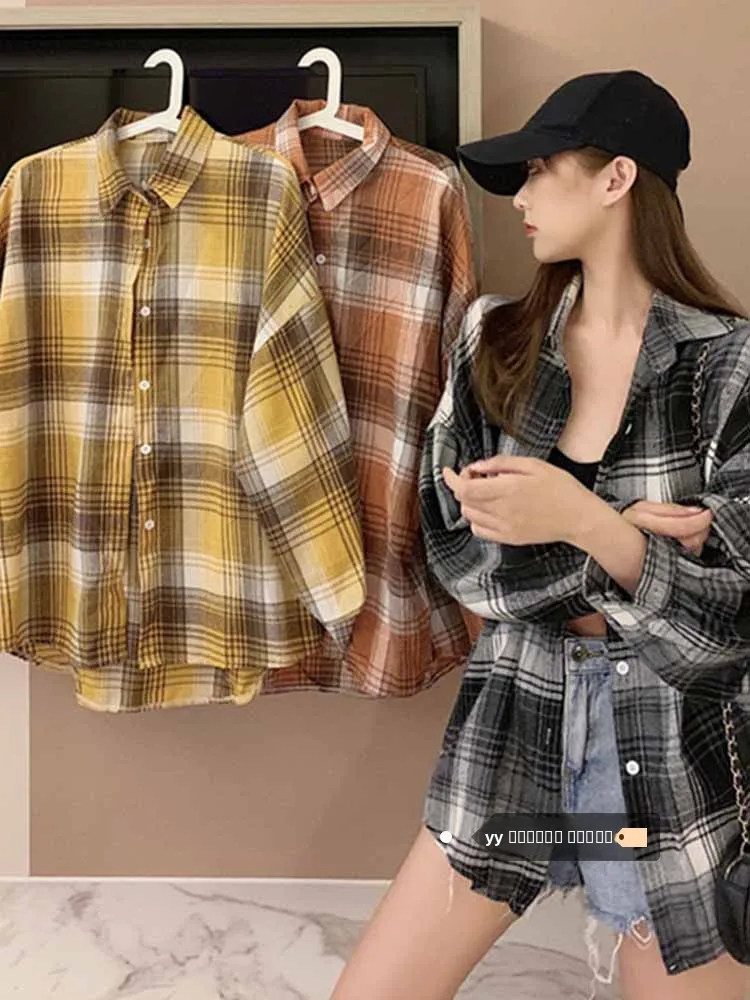

Women's Plaid irt Spring 2026 New Faion Loose Long Sve Sun Protection Outerwear Design Sense Retro Small ence