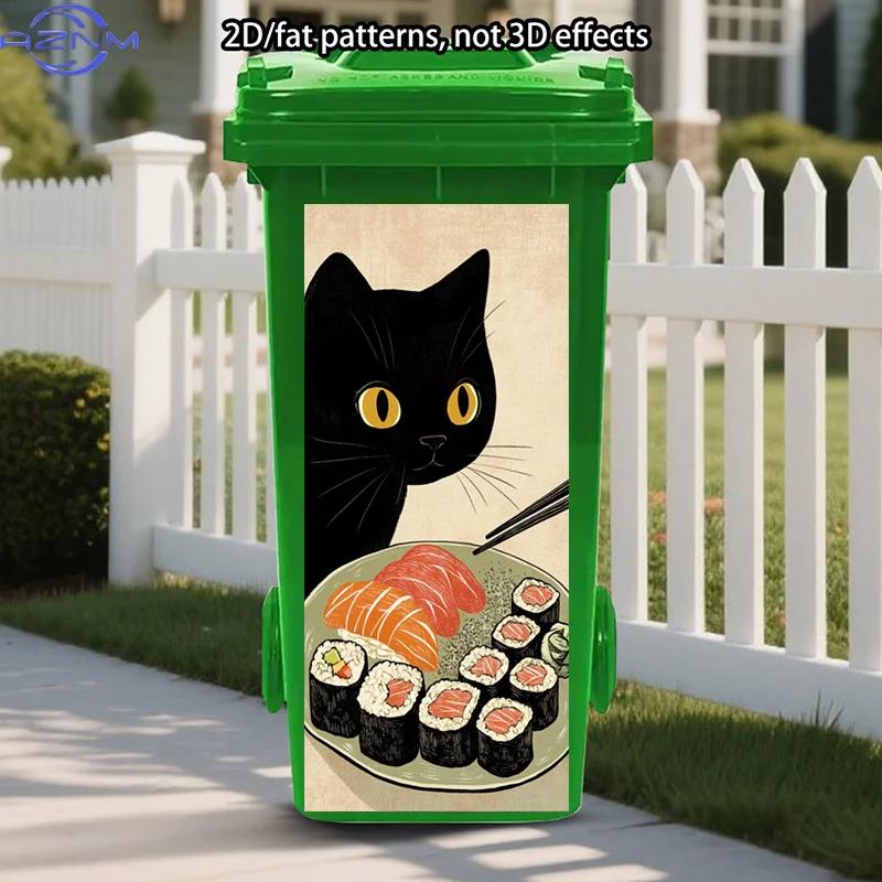 Juego de 1 pegatina plana de gato negro para botes de basura, perfecta para los amantes del sushi. Estas ilustraciones autoadhesivas añaden una gran belleza