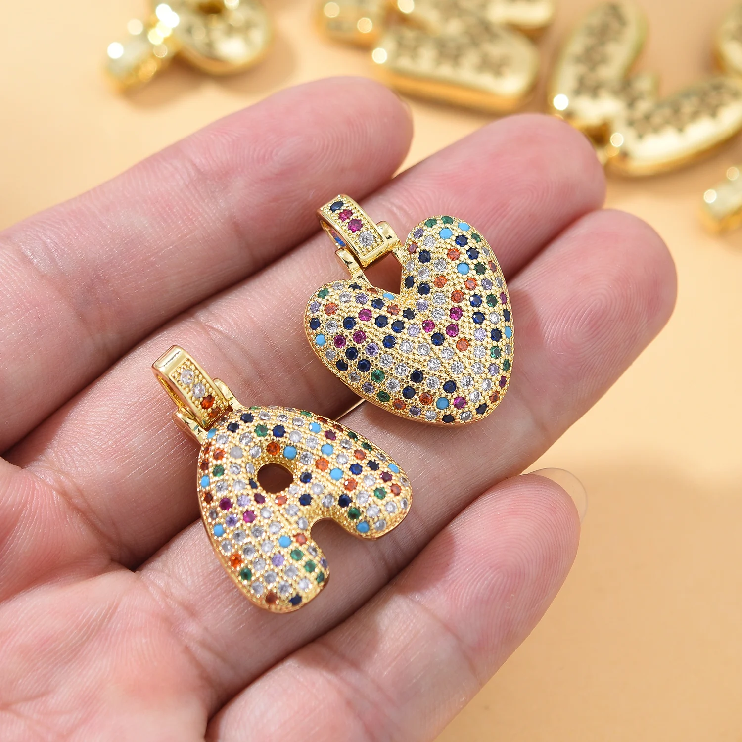 Bohemian Style Inlaid Rainbow Zircon 26 English Letters Gold Color Pendants Men Women Retro Versatile Jewelry Making