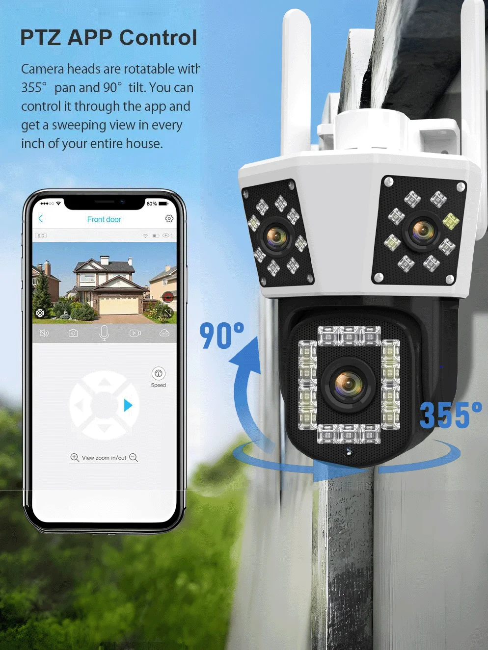 كاميرا مراقبة خارجية ، 6K ، 3 عدسات ، IP ، WiFi ، PTZ ، HD ، شاشة ، تتبع تلقائي ، عدسة مزدوجة ، تلفزيون لاسلكي ، مقاوم للماء