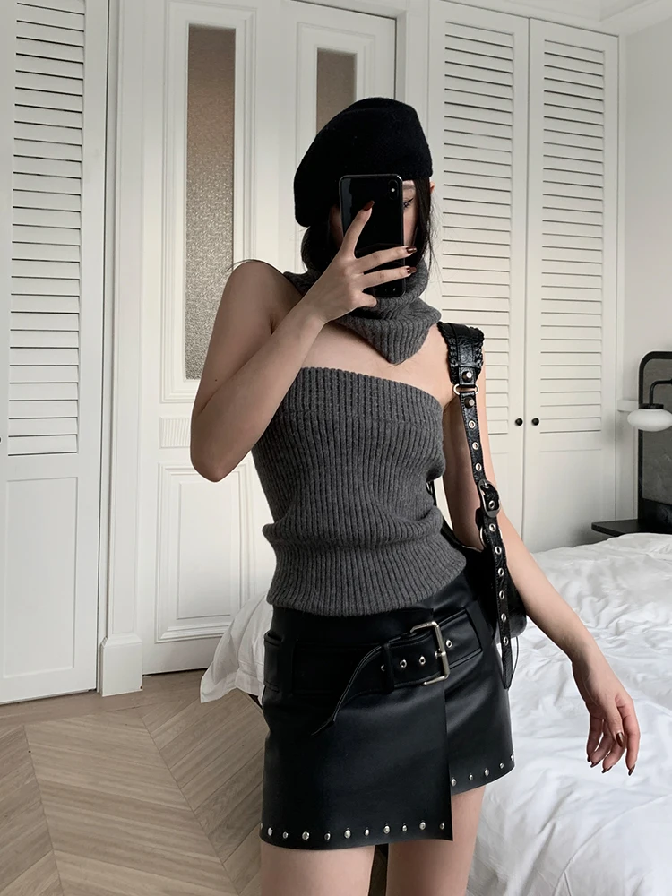 

IAMC plus Par Design Sensual ort A-Line Skirt with Wide Waist Belt for Trendy Girls Low Waist H-ape Polyester PU Blend