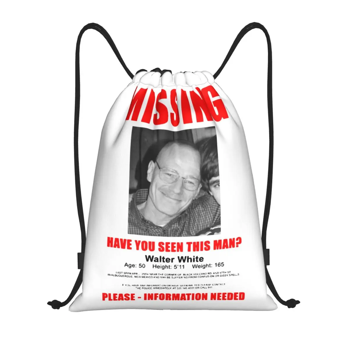 

Breaking Bad Walter White Missing Poster Drawstring Backpack Sports Gym Bag String Sackpack for Running