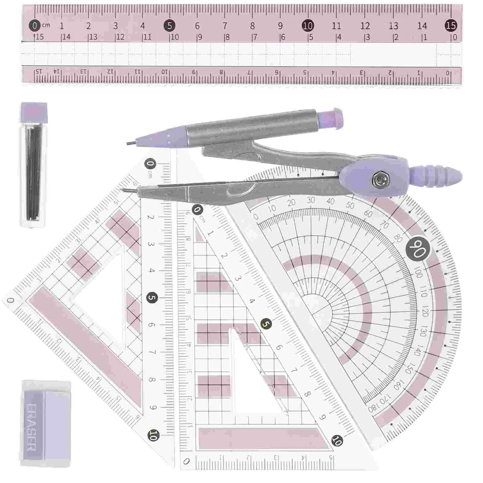 Ruler Set Kit Drawing Triangle Protractor for Geometry Accessories Compass Stationery Kids Plastic Measurement Tool
