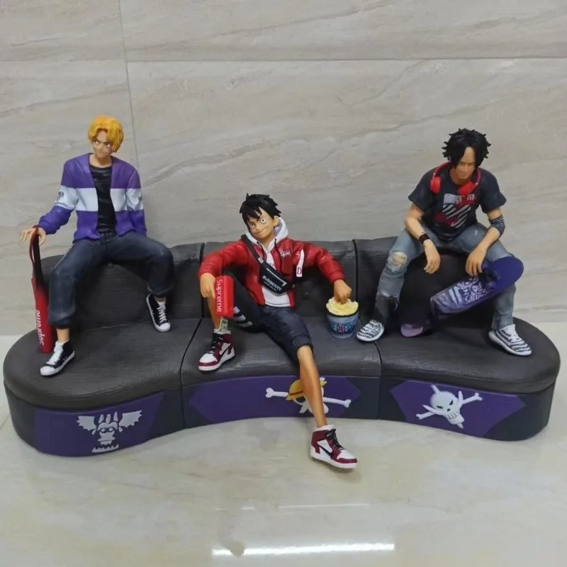 Anime ONE PIECE Fashion Wear Sofa Monkey D. Luffy Portgas·D· Ace Sabo Statue PVC Action Figure Collectible Model Toy Boxed