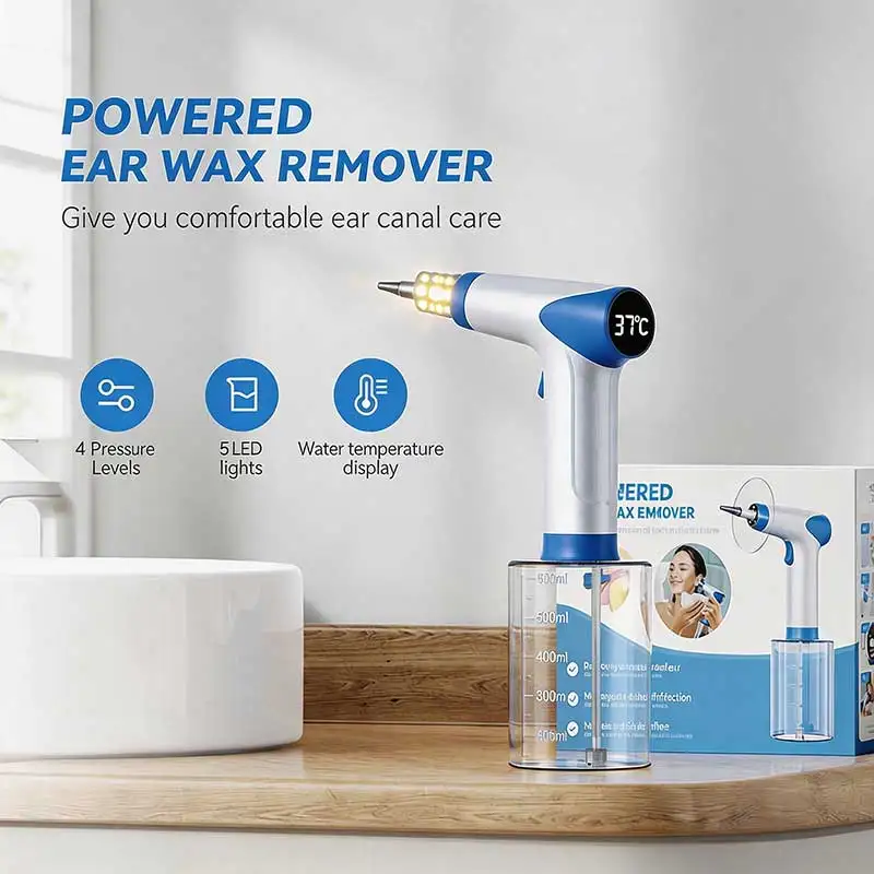 New Ear Wax Removal Kit 4 Pressure Mode Safe Electric Ear Cleaning Rechargeable Real-Time Temperature Display 500ml Water Tank
