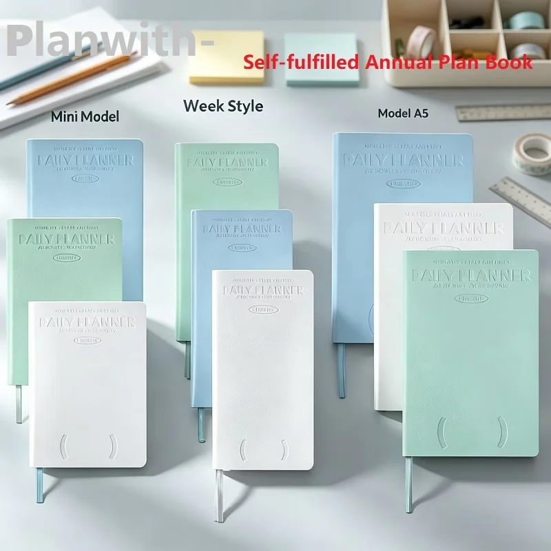 Planwith Self-dated Annual Planner Notebook Diary Weekly Daily To Do List PU Leather Hardcover Multi Layout Inner Pages Work Pla
