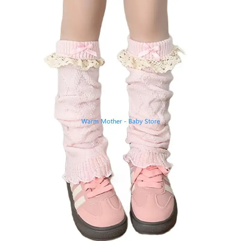 الدانتيل Bowknot تدفئة الساق ربيع الخريف غطاء الساق كابل محبوك طماق مترهل 57QE #1