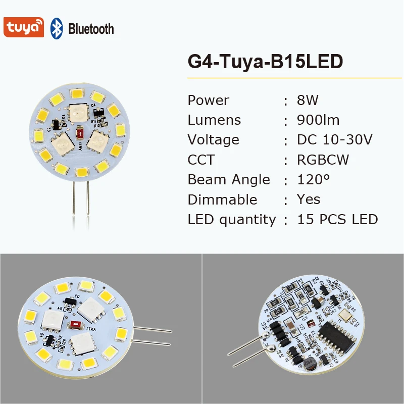 Bombilla LED inteligente RGBW G4, controlador bi-pin con Bluetooth, Tuya SmartLife, atenuación profunda, cambio de Color, caminos de fiesta DIY, 8W