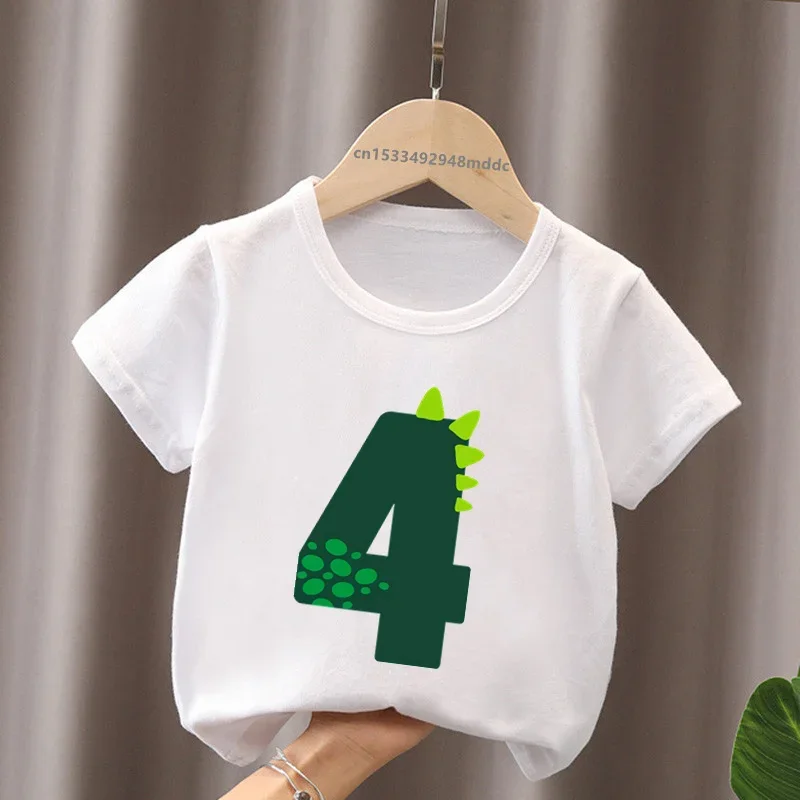 Bonito pequeno dinossauro aniversário número arco crianças t camisa 1 2 3 4 5 6 7 8 9 anos meninas roupas do bebê meninos de manga curta t-shirts