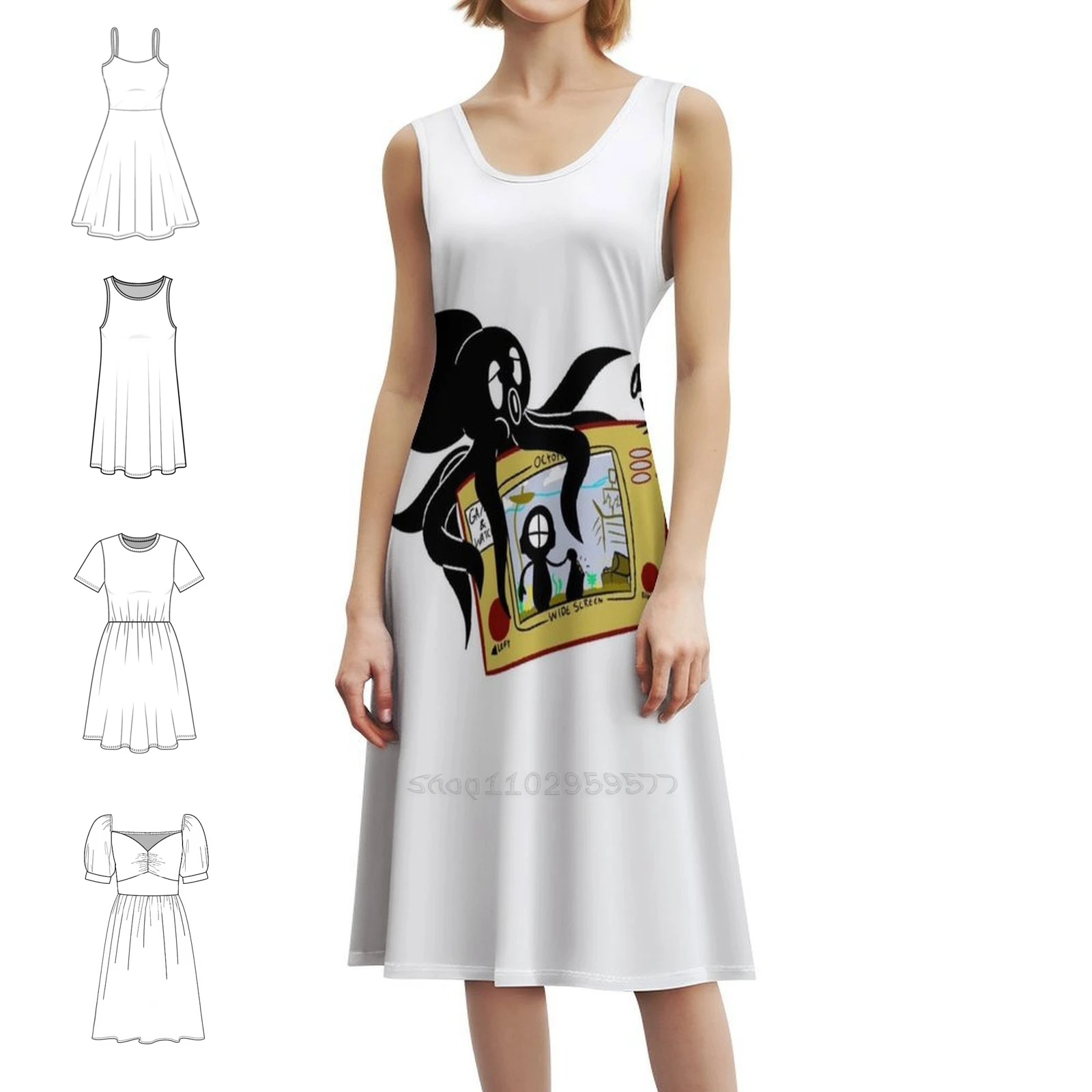 فستان بوهيمي عتيق من الأخطبوط بأكمام منتفخة أو خيارات بدون أكمام للنساء لعبة فستان وساعة لعبة ساعة السيد لعبة وحفلات