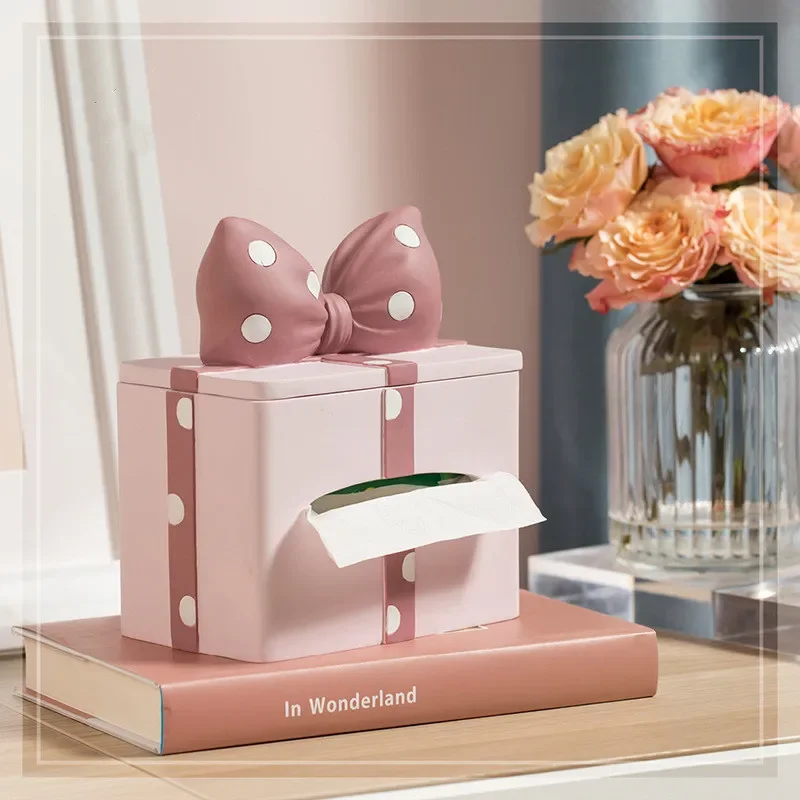 Pink Bow Girl Tissue Box, Modern Fashion, Girl Figurines, Room Decor, Desktop Decoration, Design Sense Ornaments, Gift